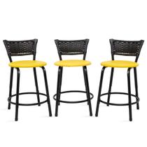 Kit 3 Cadeiras Alta Em Junco Preto Balcão Ilha Cozinha Área De Lazer Linha Banco Premium Itagold