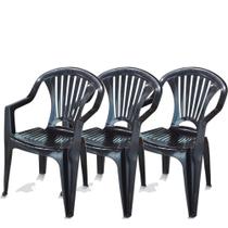 Kit 3 cadeiras alta preta plastico bar botéco restaurante mesa sala varanda poltrona oferta