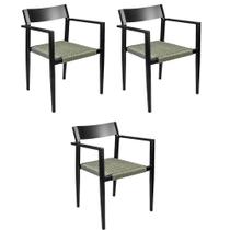 Kit 3 Cadeiras Área Externa com Corda Naútica Floripa Alumínio Preto/Verde G56 - Gran Belo