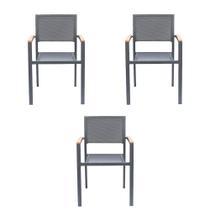 Kit 3 Cadeiras Área Externa com Tela Mesh Mangue de Alumínio Grafite G56 - Gran Belo