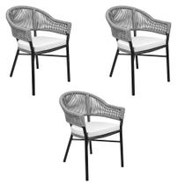 Kit 3 Cadeiras Área Externa de Alumínio Bear com Corda Naútica Preto/Grafite G56 - Gran Belo