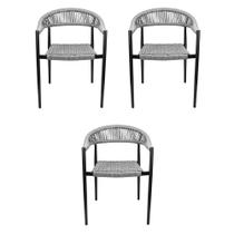Kit 3 Cadeiras Área Externa de Alumínio Carmy com Corda Naútica Preto/Grafite G56 - Gran Belo