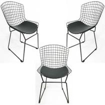 Kit 3 Cadeiras BERTOIA Preta assento preto - Poltronas do Sul