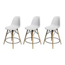 Kit 3 Cadeiras Bistrô Madeira Eames Eiffel Assento Branco Kit 3 Cadeiras Bistrô Madeira Eames Eiffel Assento Branco