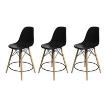 Kit 3 Cadeiras Bistrô Madeira Eames Eiffel Assento Preto