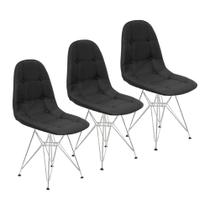 Kit 3 Cadeiras Charles Eames Botonê Eiffel Base Metal