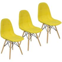 Kit 3 Cadeiras Charles Eames Botonê Eiffel Wood Estofada