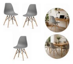 Kit 3 Cadeiras Charles Eames Cinza Pés Madeira Jantar Escritório Suporta até 120kg Kit 3 Cadeiras Charles Eames Cinza Pés Madeira Jantar Escritório Suporta até 120kg