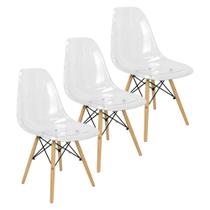 Kit 3 Cadeiras Charles Eames Cristal Eiffel Wood Designer