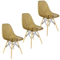 Kit 3 Cadeiras Charles Eames Cristal Eiffel Wood Designer Transparente Kit 3 Cadeiras Charles Eames Cristal Eiffel Wood Designer Transparente