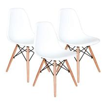 Kit 3 Cadeiras Charles Eames Eiffel Base Madeira Sala De Jan