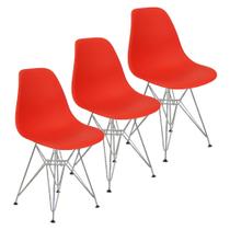Kit 3 Cadeiras Charles Eames Eiffel Base Metal Cromado