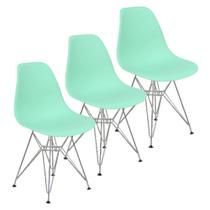 Kit 3 Cadeiras Charles Eames Eiffel Base Metal Cromado Verde Agua - Lianto Decor