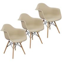 Kit 3 Cadeiras Charles Eames Eiffel Braço Preta Branca Bege