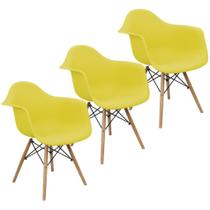 Kit 3 Cadeiras Charles Eames Eiffel Com Braço Amarela