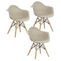 Kit 3 Cadeiras Charles Eames Eiffel Design Wood Com Braços - Bege