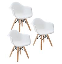 Kit 3 Cadeiras Charles Eames Eiffel Design Wood Com Braços - Branca
