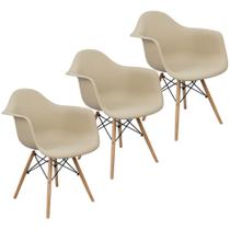 Kit 3 Cadeiras Charles Eames Eiffel Design Wood Com Braços