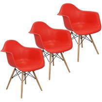 Kit 3 Cadeiras Charles Eames Eiffel Design Wood Com Braços
