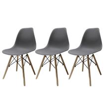 Kit 3 Cadeiras Charles Eames Eiffel Fendi Base Madeira