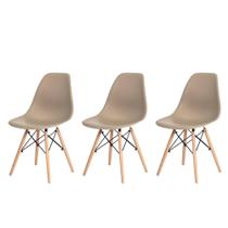 Kit 3 Cadeiras Charles Eames Eiffel Moderna com Base de Madeira Sala de Jantar Cozinha Bistrô
