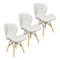 Kit 3 Cadeiras Charles Eames Eiffel Slim Wood Estofada - Branca Kit 3 Cadeiras Charles Eames Eiffel Slim Wood Estofada - Branca