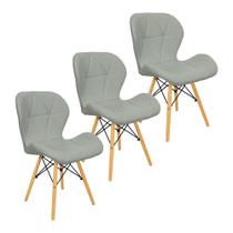 Kit 3 Cadeiras Charles Eames Eiffel Slim Wood Estofada - Cinza