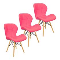 Kit 3 Cadeiras Charles Eames Eiffel Slim Wood Estofada - Rosa Kit 3 Cadeiras Charles Eames Eiffel Slim Wood Estofada - Rosa