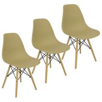 Kit 3 Cadeiras Charles Eames Eiffel Wood Design - Bege