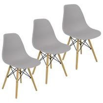Kit 3 Cadeiras Charles Eames Eiffel Wood Design - Cinza