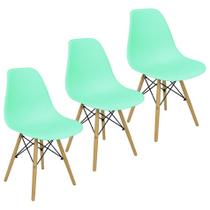 Kit 3 Cadeiras Charles Eames Eiffel Wood Design Verde Claro