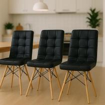 Kit 3 Cadeiras Charles Eames Gomos Preta Kit 3 Cadeiras Charles Eames Gomos Preta