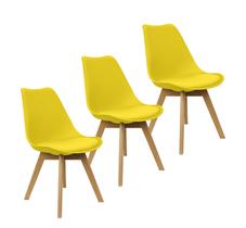Kit 3 Cadeiras Charles Eames Leda Luisa Saarinen Design Wood Estofada Base Madeira - Amarela