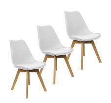 Kit 3 Cadeiras Charles Eames Leda Luisa Saarinen Design Wood Estofada Base Madeira - Branca