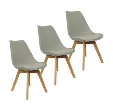 Kit 3 Cadeiras Charles Eames Leda Luisa Saarinen Design Wood Estofada Base Madeira - Cinza