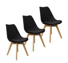 Kit 3 Cadeiras Charles Eames Leda Luisa Saarinen Design Wood Estofada Base Madeira - Preta