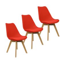 Kit 3 Cadeiras Charles Eames Leda Luisa Saarinen Design Wood Estofada Base Madeira - Vermelha