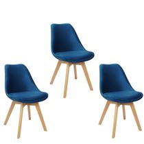 Kit 3 Cadeiras Charles Eames Leda Veludo Luisa Saarinen Estofada Base Madeira Kit 3 Cadeiras Charles Eames Leda Veludo Luisa Saarinen Estofada Base Madeira