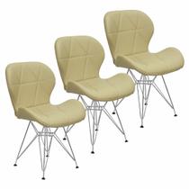 Kit 3 Cadeiras Charles Eames Slim Eiffel Base Metal Cromado