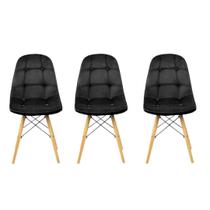 Kit 3 Cadeiras Charles Eames Velvet Estofada Veludo