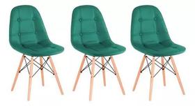 Kit 3 Cadeiras Charles Eames Velvet Estofada Veludo