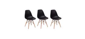 Kit 3 Cadeiras Charles Eames Wood Design Eiffel Preto