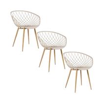 Kit 3 Cadeiras Clarice Nest Wood Com Apoio de Braço Bege