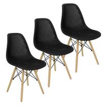 Kit 3 Cadeiras Colmeia Furadinha Heloisa Eloá Charles Eames Eiffel Base Madeira