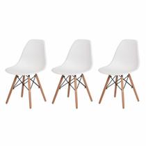 Kit 3 Cadeiras Com Encosto Para Mesa De Jantar Cozinha Charles Eames Eiffel Base Madeira Wood Preta