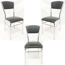 Kit 3 Cadeiras de COZINHA com reforço cromada assento e encosto preto - Poltronas do Sul