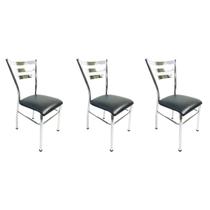 Kit 3 Cadeiras de COZINHA com reforço cromada assento preto - Poltronas do Sul