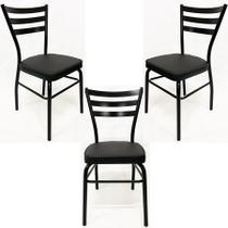 Kit 3 Cadeiras de COZINHA com reforço preta assento grosso preto - Poltronas do Sul