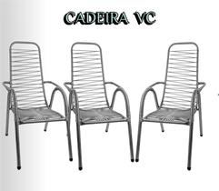 kit 3 Cadeiras de Descanso Area de Lazer Varanda Casa Resistente de corda PVC Prata
