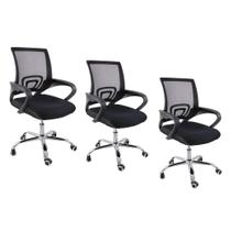 Kit 3 Cadeiras de Escritório Begonia Tela Mesh Ergonômico - Preto - Preto